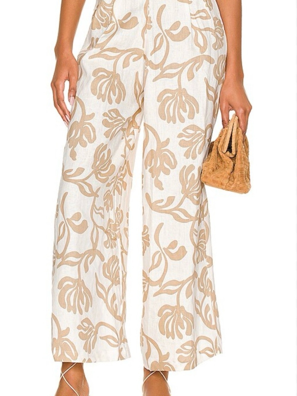 Anthropology Wide-Leg Floral Print Linen Pants - Cream/Tan-4